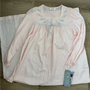 VINTAGE 1960s Baby Pink Nightgown Dress Embroidered Details Floral Lace Ribbon